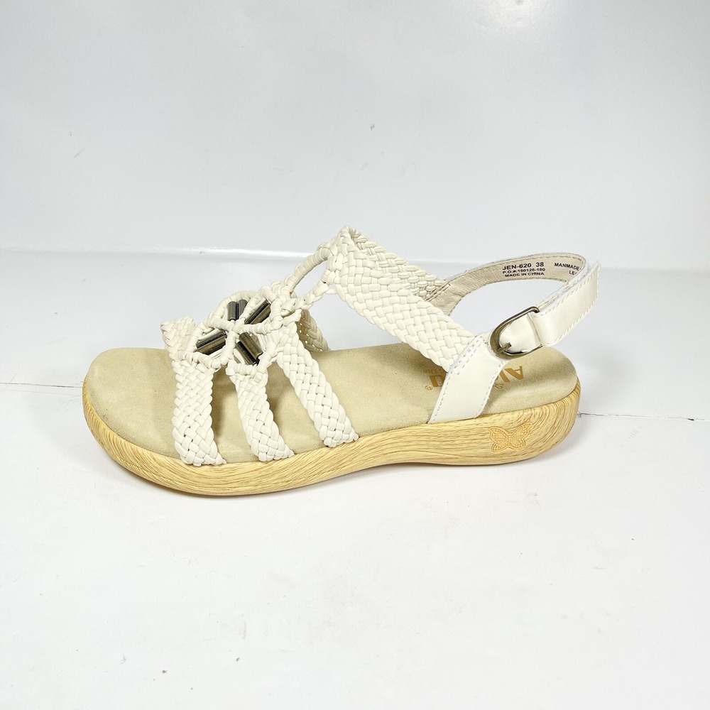 Alegria Shoes Women's 38 US 8-8.5 White Jena Sandals Braided Detail Slingback